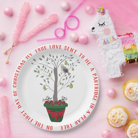 12日のナシ木のクリスマスのヤマウズラ ペーパープレート (パーティー)