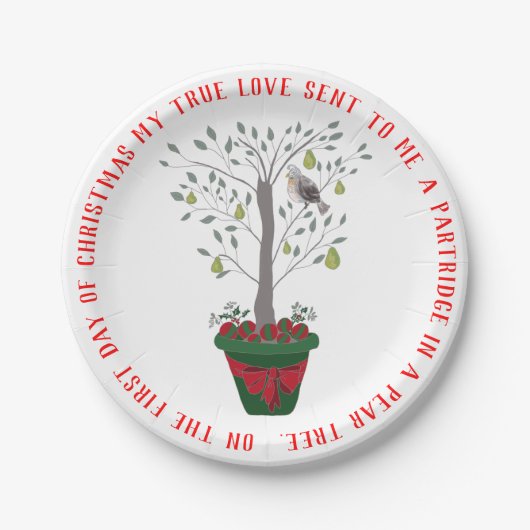 12日のナシ木のクリスマスのヤマウズラ ペーパープレート (正面)