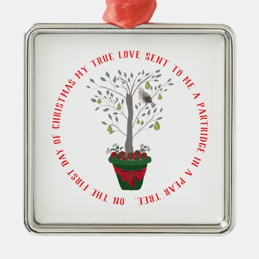 12日のナシ木のクリスマスのヤマウズラ メタルオーナメント (正面)