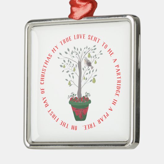 12日のナシ木のクリスマスのヤマウズラ メタルオーナメント (左)