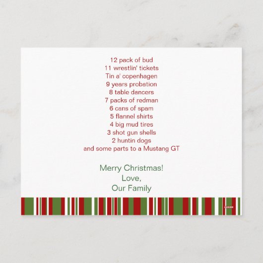 12日のレッドネックのクリスマス シーズンポストカード (裏面)
