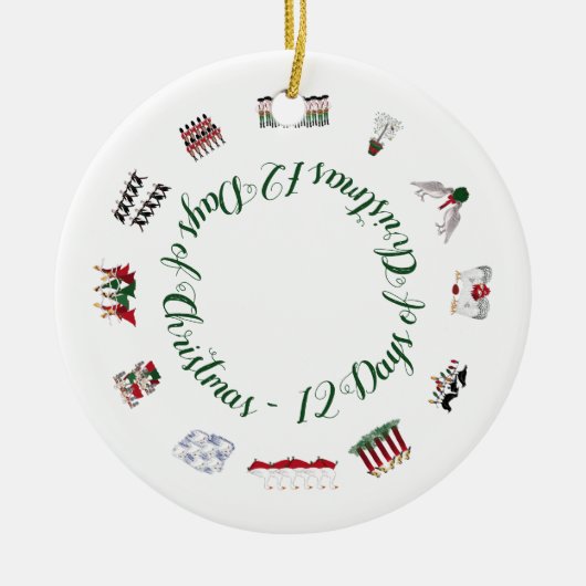 12日の赤および緑の円のクリスマス セラミックオーナメント (正面)