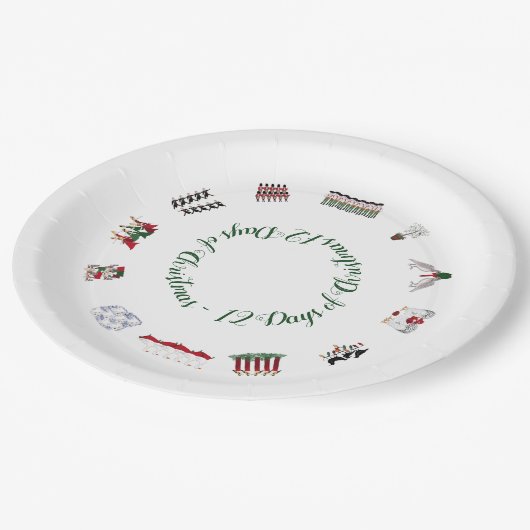 12日の赤および緑の円のクリスマス ペーパープレート (アングル)