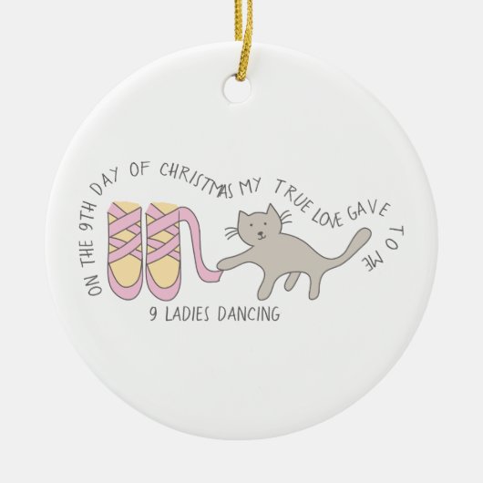 12日のCatmas猫の写真を踊っている9人の女性 セラミックオーナメント (正面)