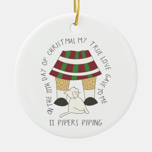 12日のCatmas猫の写真を配管している11人のパイパー セラミックオーナメント (正面)