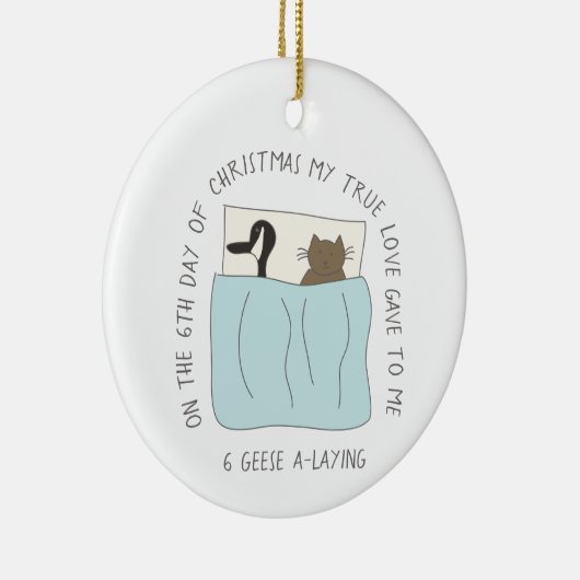 12日のCatmas 6ガチョウ置く猫の写真 セラミックオーナメント (右)