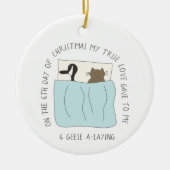 12日のCatmas 6ガチョウ置く猫の写真 セラミックオーナメント (正面)