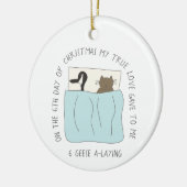 12日のCatmas 6ガチョウ置く猫の写真 セラミックオーナメント (左)