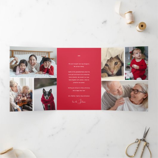 12日クリスマスフランスの3ヘンフォトホリデー 三つ折り招待状 (内部)