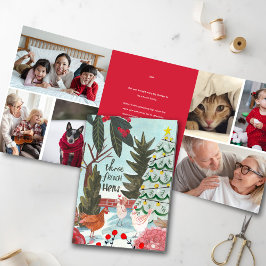 12日クリスマスフランスの3ヘンフォトホリデー 三つ折り招待状