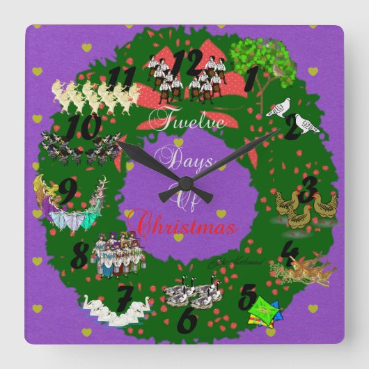 12日ズオブクリスマスホリデーテーマ スクエア壁時計 (正面)