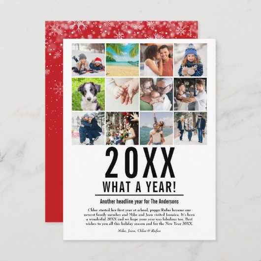 12月のハイライト写真コラージュ 現代的なクリスマス年賀状 シーズンポストカード (正面/裏面)