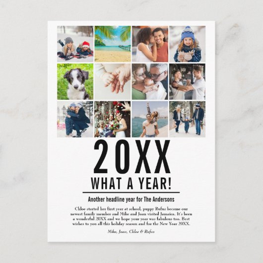 12月のハイライト写真コラージュ 現代的なクリスマス年賀状 シーズンポストカード (正面)