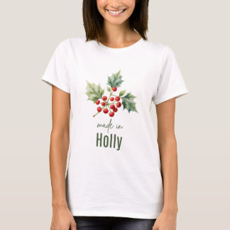 12月のヒイラギの誕生花水彩アート Tシャツ