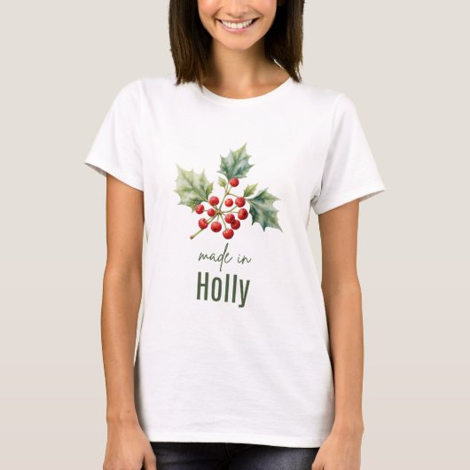 12月のヒイラギの誕生花水彩アート Tシャツ (正面)