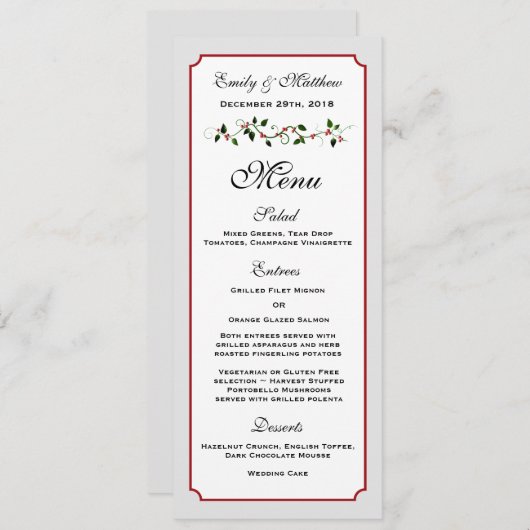 12月のホリデーウェディング レセプションメニューカード 招待状 (正面/裏面)