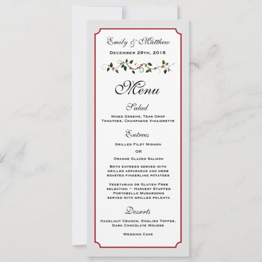 12月のホリデーウェディング レセプションメニューカード 招待状 (正面)