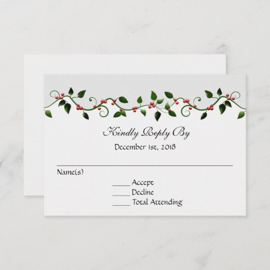 12月の休日の結婚式RSVP返信カード 出欠カード (正面/裏面)