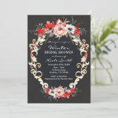 12月の冬のブライダルシャワー　ホーリー・ベリー・フローラル 招待状 (スタンド正面)