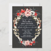 12月の冬のベビーシャワーホリーベリーフローラ 招待状 (正面)