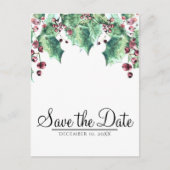 12月の冬の結婚式ホリーベリー日付を保存 案内ポストカード (正面)