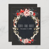 12月の冬の結婚式ホリーベリー日付を保存 案内ポストカード (正面/裏面)