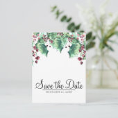 12月の冬の結婚式 ホーリーベリー Save the Date 案内ポストカード (スタンド正面)