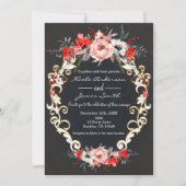 12月の冬の結婚式 ホーリー ベリー フラワーズ エレガント 招待状 (正面)