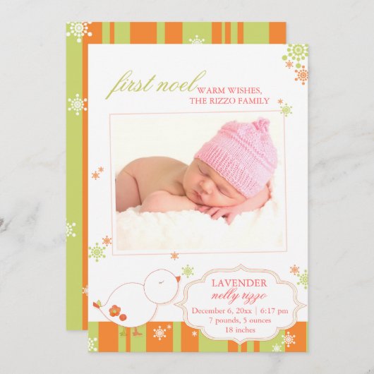 12月の新しい女の子の赤ちゃんの写真 出生発表 シーズンカード (正面/裏面)