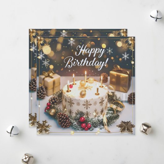 12月の煌めくバースデーカード/Sparkling December Birthday Card シーズンカード (正面/裏面インサイチュ)