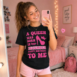 12月の誕生日の女の子 ピンクのプリンセス クイーン ギフト Tシャツ