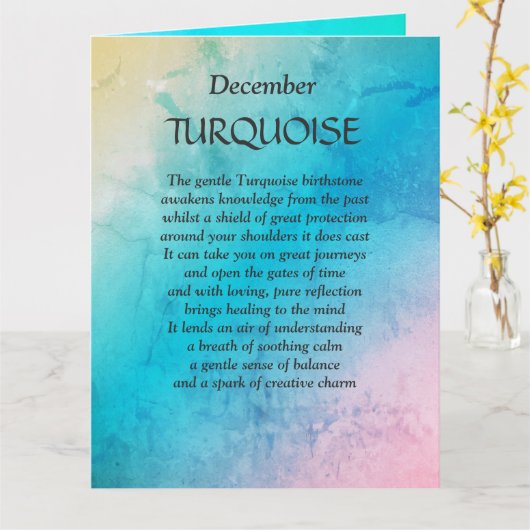 12月の誕生日の誕生石ターコイズグリーティング カード (黄色い花)