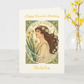 12月の誕生日ナルシサス アール・ヌーヴォー イラスト カード (黄色い花)