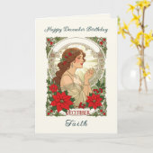 12月の誕生日 ホーリーベリーと赤いポインセチア カード (黄色い花)