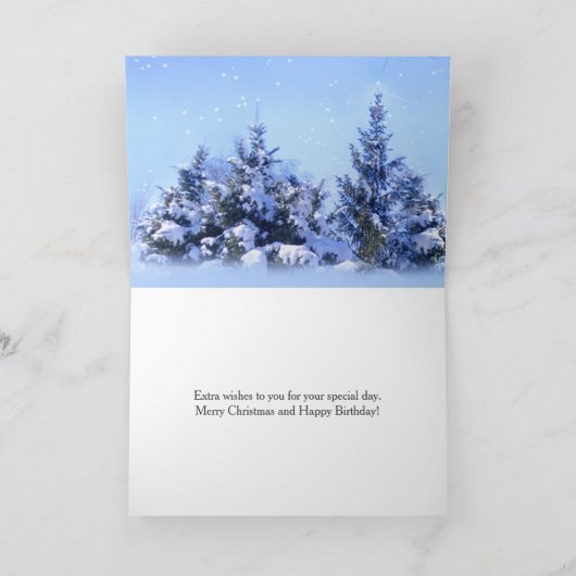 12月の誕生日、雪の多いモミの木、マヨモギ シーズンカード (内部)