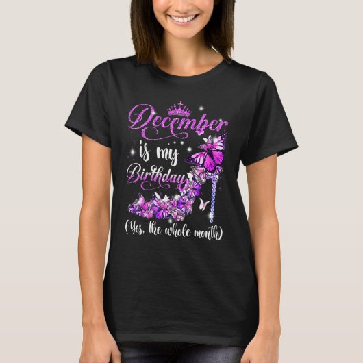 12月は私の誕生日の全体の月の高いヒール Tシャツ (正面)