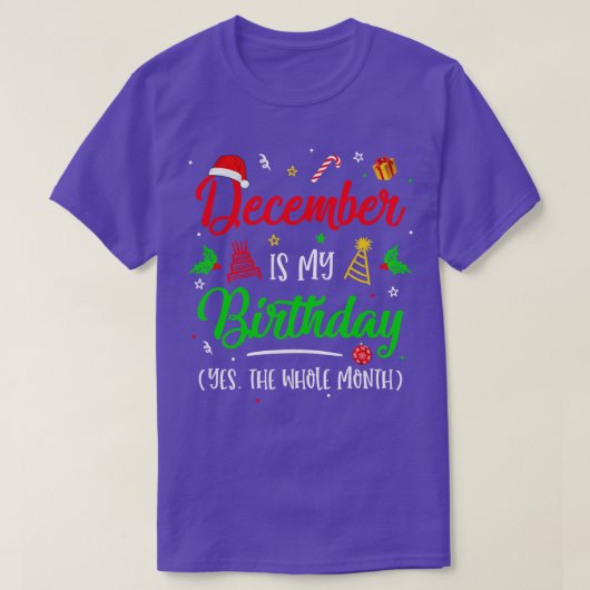 12月は私の誕生日は全体の月のクリスマス Tシャツ (デザイン正面)