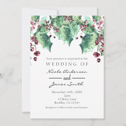 12月ウィンターウェディングホリーベリーホリデイ 招待状 (正面)