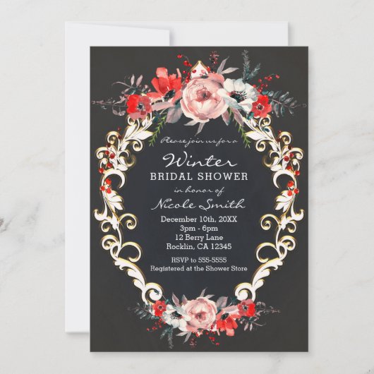 12月ウィンターブライダルシャワーホリーベリーフローラ 招待状 (正面)