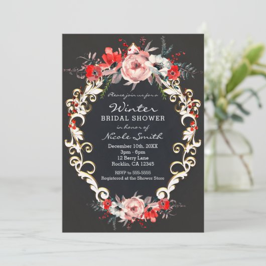 12月ウィンターブライダルシャワーホリーベリーフローラ 招待状 (スタンド正面)