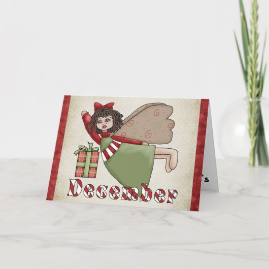 12月エンジェルクリスマス/誕生日グリーティングカード シーズンカード (正面)