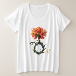 12月シャックルが咲く花に変換 プラスサイズTシャツ