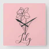 12月パーソナライズされた水仙誕生花ギフト スクエア壁時計 (正面)