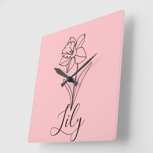 12月パーソナライズされた水仙誕生花ギフト スクエア壁時計 (傾斜)