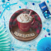 12月ホットチョコレートと格子毛布 ペーパープレート (パーティー)