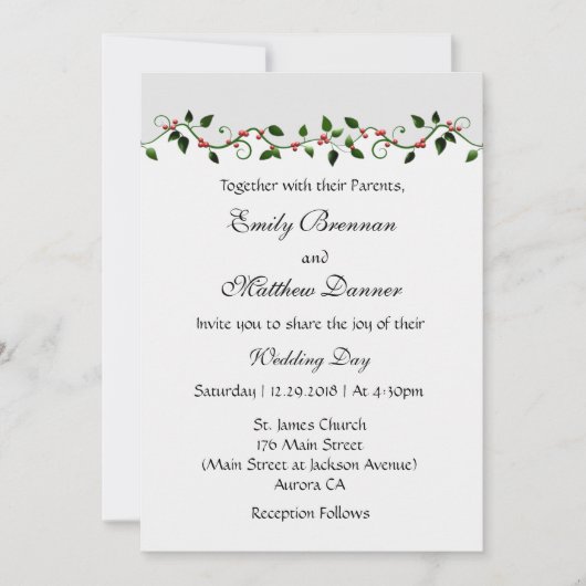 12月ホリデーウィンターウェディングカジュアル招待状 招待状 (正面)