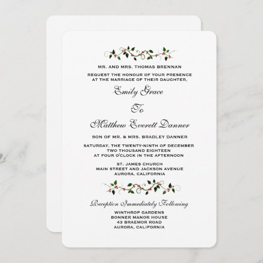 12月ホリデーウィンターウェディングフォーマル招待状 招待状 (正面/裏面)