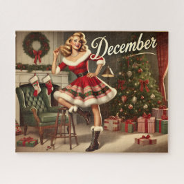 12月レトロクリスマスブロンドピンアップガールジグソー ジグソーパズル