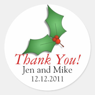 12月結婚のサンキュースティッカーホリーオーナメント ラウンドシール
