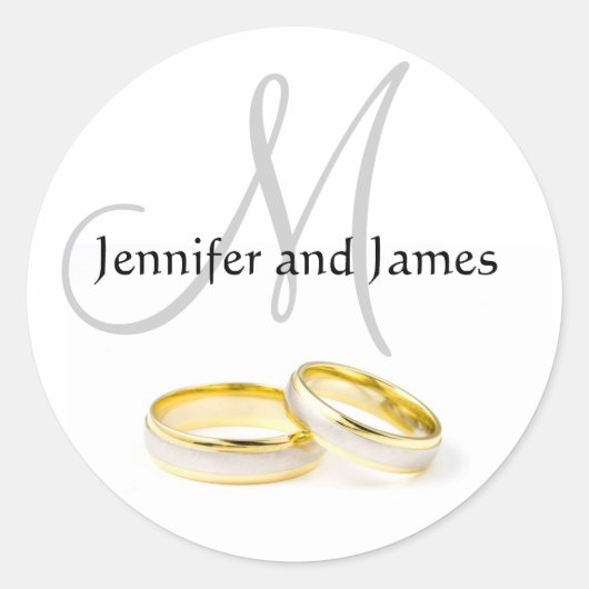 12月結婚の名前モノグラムのステッカー ラウンドシール (正面)